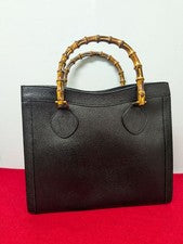 Gucci Bamboo Leather Handbag Tote Bag Black #QYJYDX