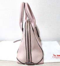 COACH Mini Preston Satchel Leather 2-way Shoulder Handbag Beige #QY136N