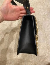GUCCI Sylvie Studded Pearl Black Leather Handbag Shoulder #QYG4LI