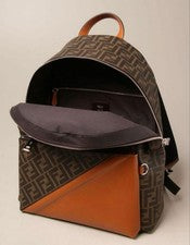 FENDI FF Zucca Pattern Backpack Brown Leather Canvas #QY8DCH