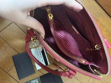 PRADA Saffiano Gloss Pink Leather Handbag Charm Strap Medium #QYCHB4