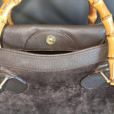 GUCCI Suede Bamboo Tote, Dark Brown, Classic Gucci #QY0OCN