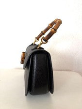 GUCCI Bamboo 2-Way Bag, Black, with Shoulder Strap #QY74IA