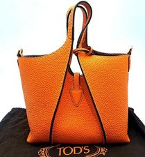 TOD'S T Timeless Leather Shopping Bag Mini Orange #QYGKC0