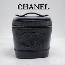 CHANEL Caviar Skin Coco Mark Vanity Bag Handbag #QYA4U1