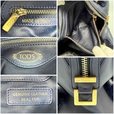Tod's Mink Leather Handbag, Navy and White, Genuine Fur, VV267 #QYJIUD