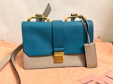 MIU MIU Madras Bicolor Handbag (Blue & Gray) Leather #QYJYHI