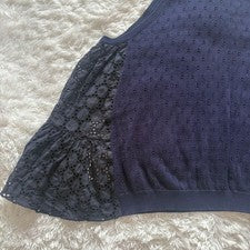 MIU MIU Sleeveless Knit Tops Lace Switching Navy 38