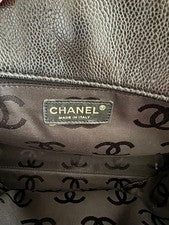 CHANEL Caviar Skin Shoulder Bag Black Logo Embroidery Hard to Find #QYG534