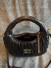 miu miu Matelasse Leather Hobo Back Shoulder Bag Black