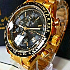 Gold IP Coating Multi-Function Chronograph 100M Men Watch Limited Editio #QYGBGY