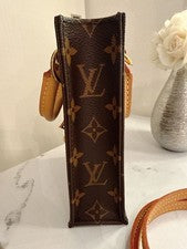 LOUIS VUITTON Petite Sac Plat Monogram Canvas Bag + Chain Charm Set #QY00XS