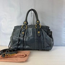 MIU MIU Vitello Lux Ribbon Bag 2way Green Leather Women #QYGIHK