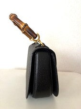 GUCCI Bamboo 2-Way Bag, Black, with Shoulder Strap #QY74IA