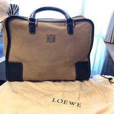 LOEWE Amazona Handbag Beige Dark Brown Leather 2-Tone #QY1AV5