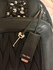 [Good Condition] Miu Miu Backpack Bijou Matelasse Leather Nylon Black