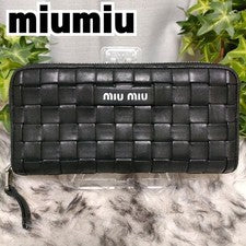 miumiu long wallet black braided leather round miu miu wallet black